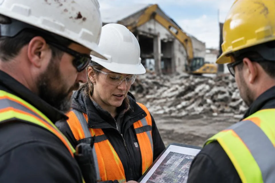 Construction worksite with protective equipment